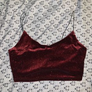 Burgundy velvet sequin crop top